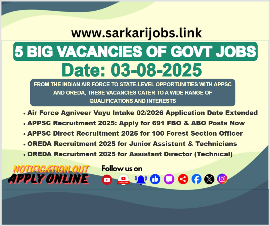 5 BIG VACANCIES OF GOVT JOBS
