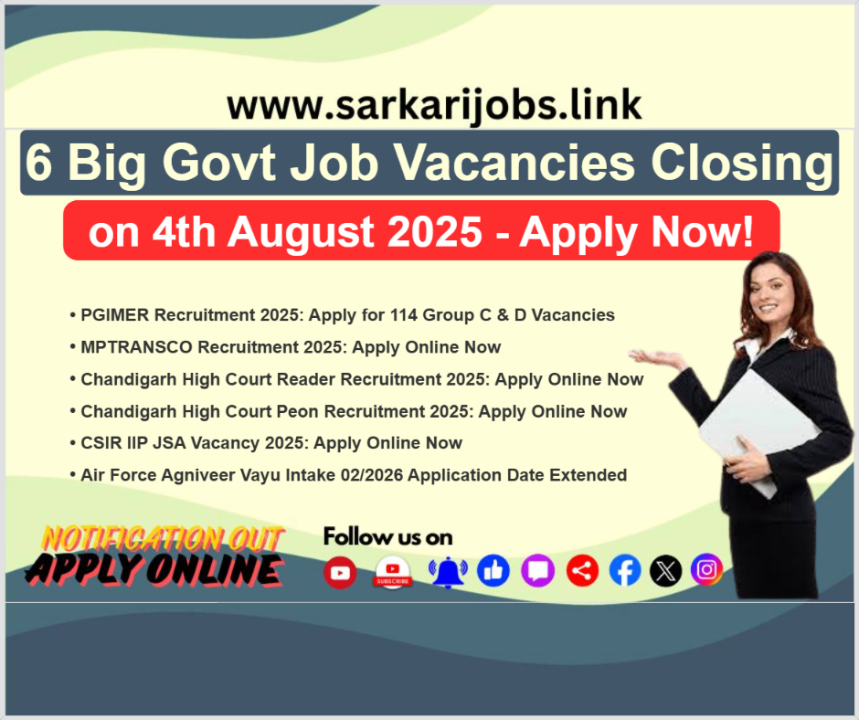 6 Big Govt Job Vacancies Closing on 4th August 2025