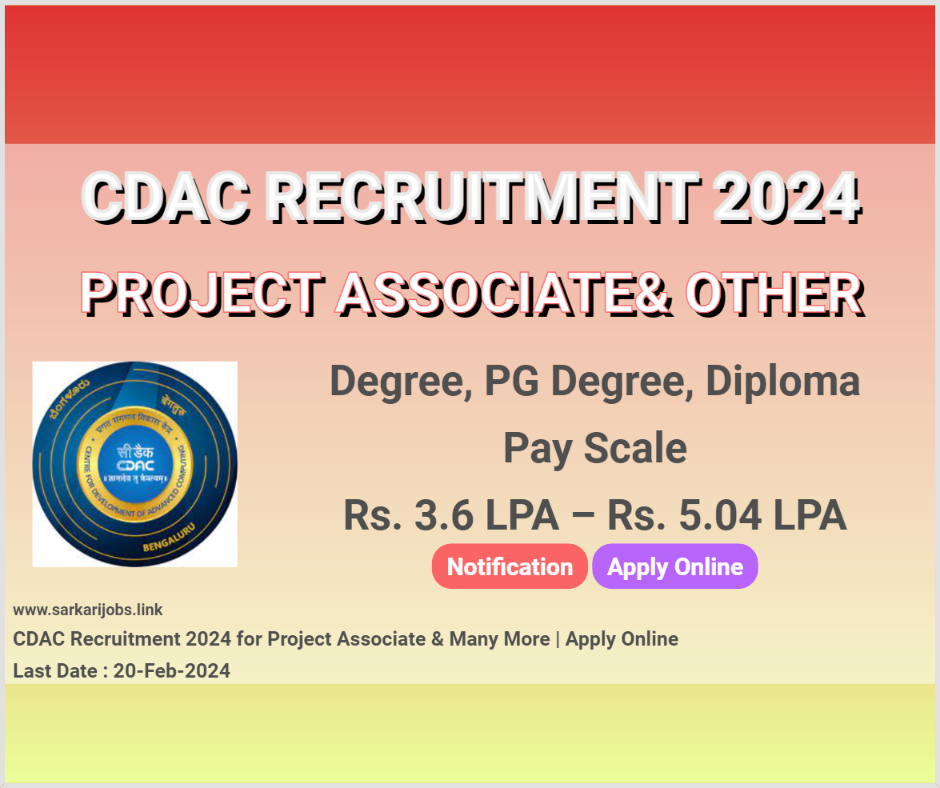 CDAC Recruitment 2024 Project Associate