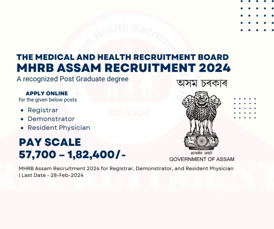 MHRB Assam Recruitment 2024 for Registrar, Demonstrator, and Resident Physician
