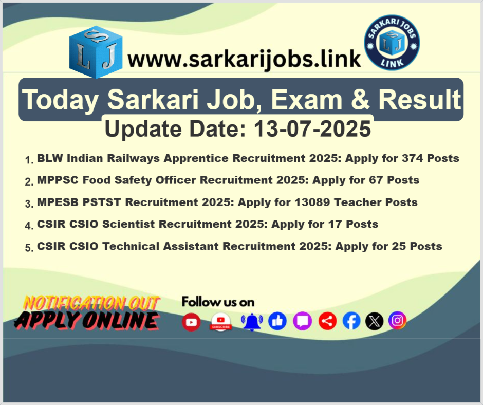 Sarkari Job Updates: CSIR, MPESB, MPPSC & More - 13th July 2025 Today Sarkari Job, Exam & Result